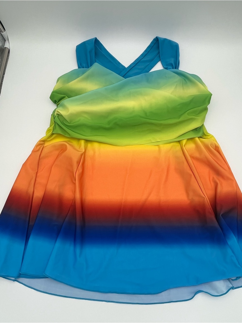 Vibrant Ombre Rainbow Swim Halter Top, Tankini in Blue, Green, Orange 2XL